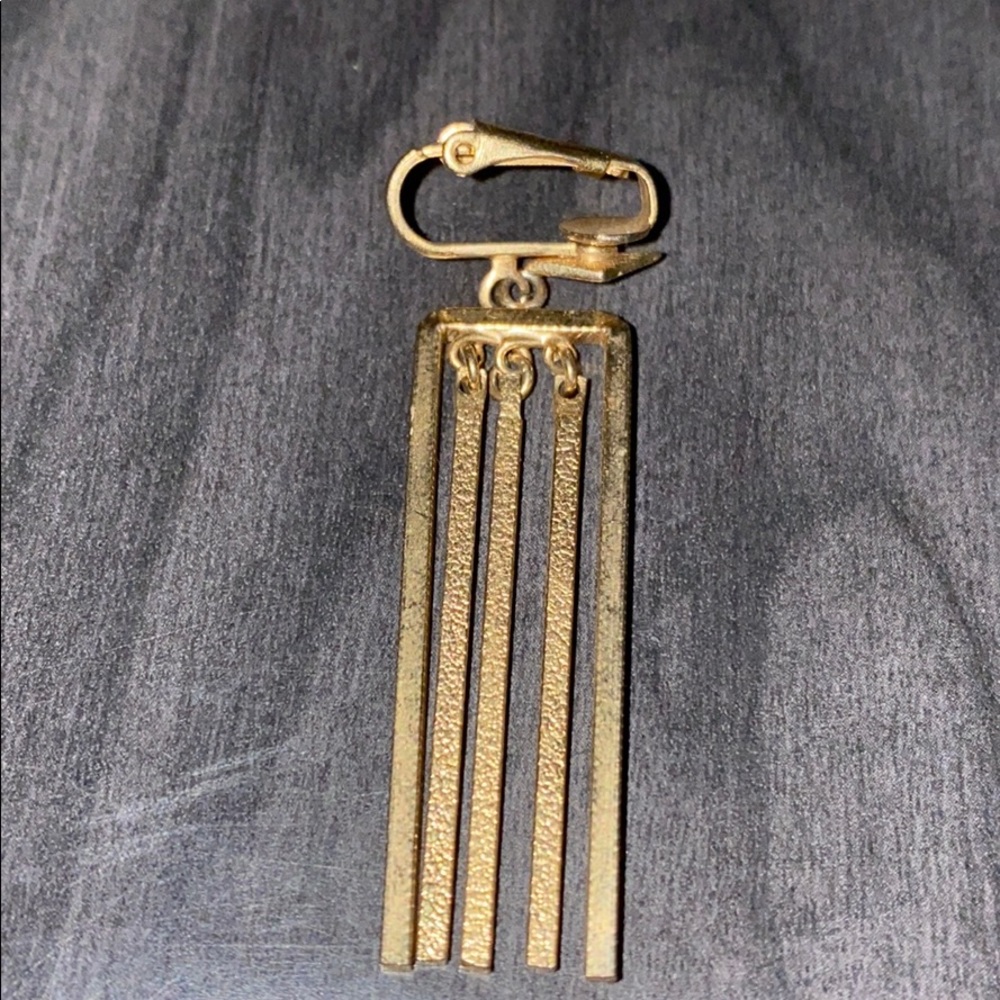 Gold Tone Asymmetrical Dangle Clip On Earring